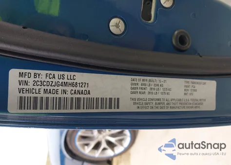 2021 Dodge Challenger Gt из США, поврежденный, VIN 2C3CDZJG4MH681271